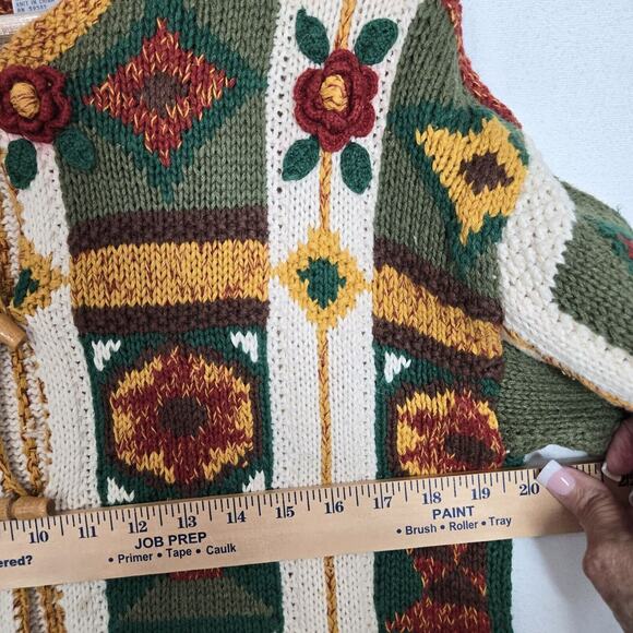 VTG Tony Lambert Cardigan Sweater S Ivory Multicolor Cabincore Cottagecore READ - Picture 11 of 15